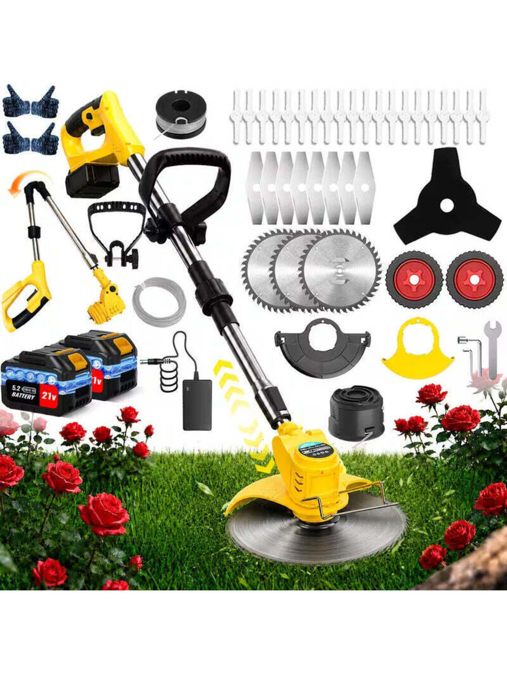 Manual Electric Lawn Mower Cordless Lithium-Ion Grass Trimmer